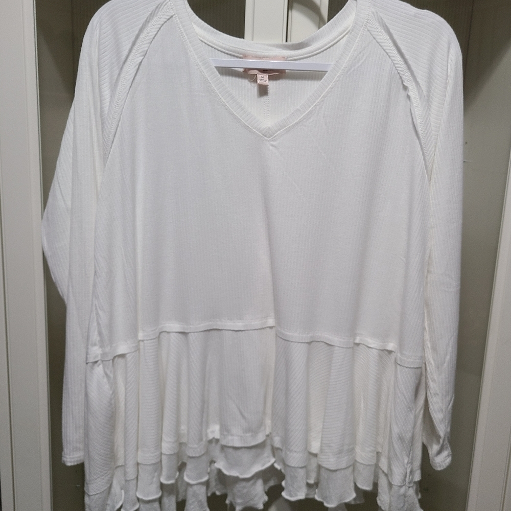 Philosophy Women's Long Sleeve White V-Neck Pleated Top sz M